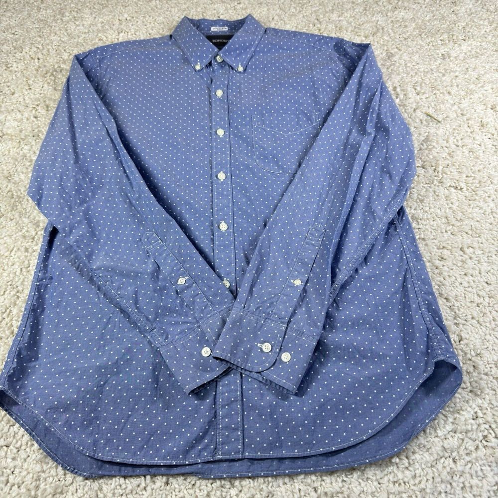 Bonobos Shirt Slim Fit Button Down Shirt Blue Long Sleeve Mens Large L Dot